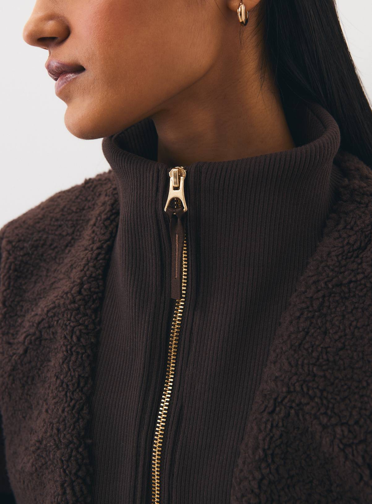 Dark Brown Borg Fleece Half-Zip Jacket M - Image 2